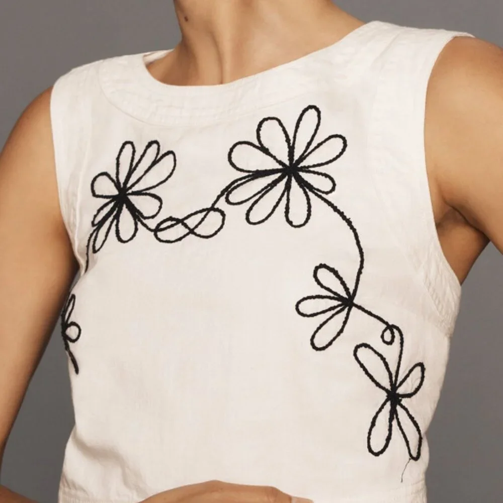 Embroidered Cross-Back Cropped Tank - Picture 4 of 7